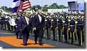 Photo of President Clinton at the Nicaragua Arrival Ceremony with President Arnoldo Aleman, Managua Airport, Nicaragua.