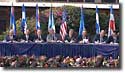 President Clinton and Central American leaders sign summit communique, Casa Santo Domingo, Antigua, Guatemala.   