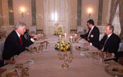 After his evening arrival in Moscow, President Clinton has dinner with Russian President Vladimir Putin at the Kremlin.