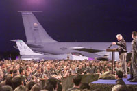 The President expresses his gratitude to members of Operation Allied Force at Aviano Air Base in Italy.