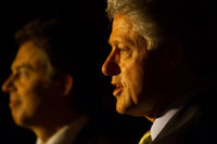 President Clinton and Prime Minister Blair of Great Britain answer questions from the media before their bilateral meeting in Cologne.