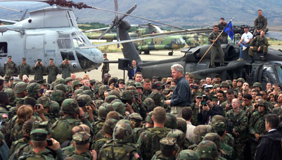 President Clinton commends NATO peacekeeping troops in Macedonia.