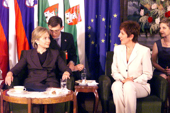 At the Town Hall, the First Lady meets with Viktorija Potocnik, Mayor of Ljubljana.