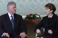 President Clinton meets with Irish President Mary McAleese at the President's House in Dublin, Ireland