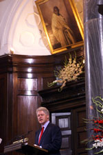 President Clinton addresses members of the two houses of Parliament, Parliament Building, New Delhi.