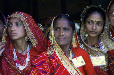 Participants from President Clinton's empowerment discussion with women at the Naila Village outside Jaipur, India.