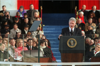 [PHOTO: President Clinton 
addresses the crowd from the steps of the Capitol during the Inauguration
Ceremony]